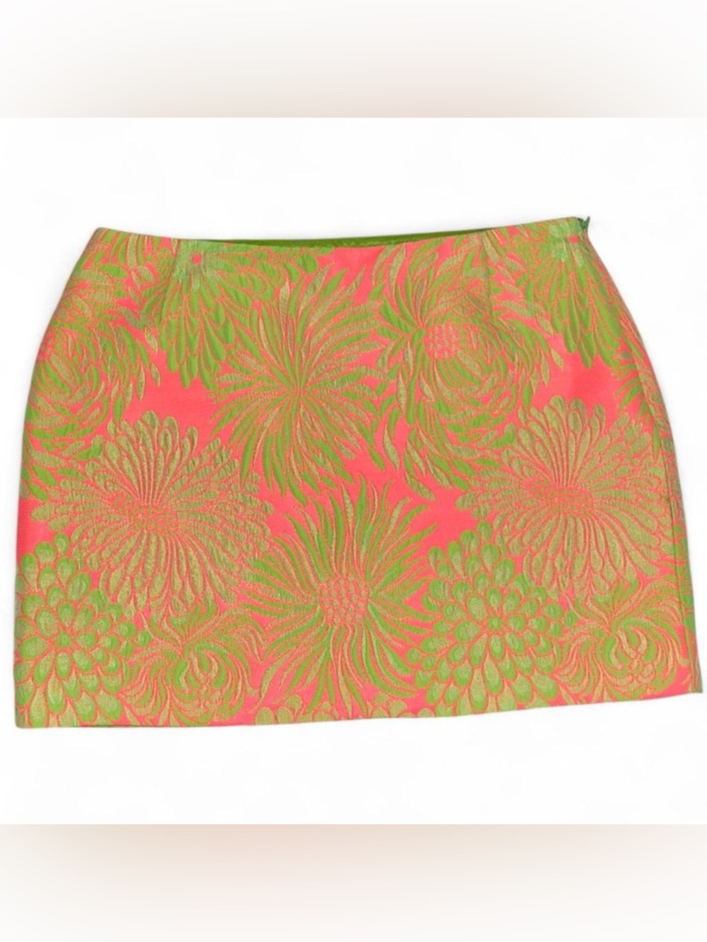 Milly NY Pink & Lime Green Floral Brocade Mini Skirt - Size 4